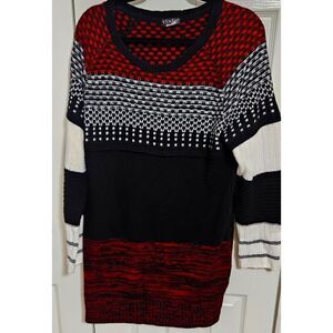 Women's Long Sweater by Venus/EUC/Size 1X/Red & Black Print